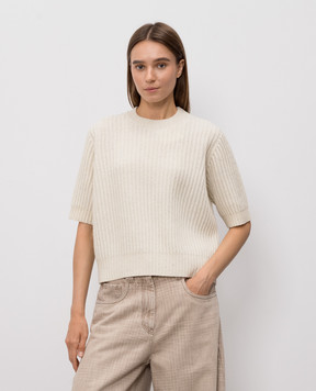 Brunello Cucinelli Ivory cashmere and wool top MBM753520P