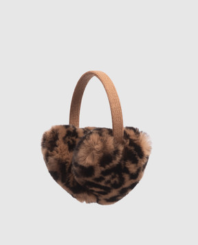 Yves Salomon Enfant Children's brown rabbit fur headphones with leopard print 24WEA008XXREXX