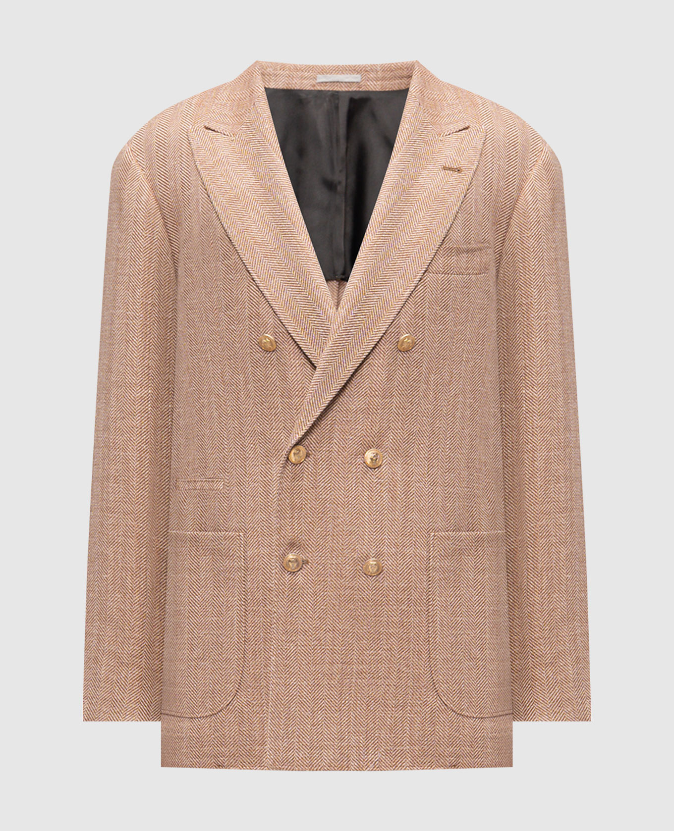 

Brown double-breasted jacket made of wool, silk and linen Brunello Cucinelli
