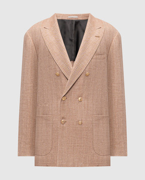 Brunello Cucinelli Brown double-breasted jacket made of wool, silk and linen MZ4077BBDG