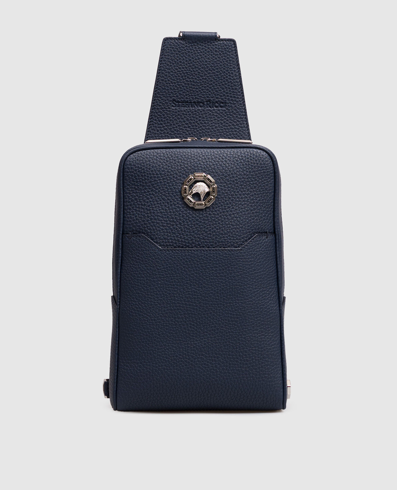 Blue leather sling bag