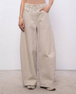 Brunello Cucinelli Beige jeans with logo patch MPH81P4059
