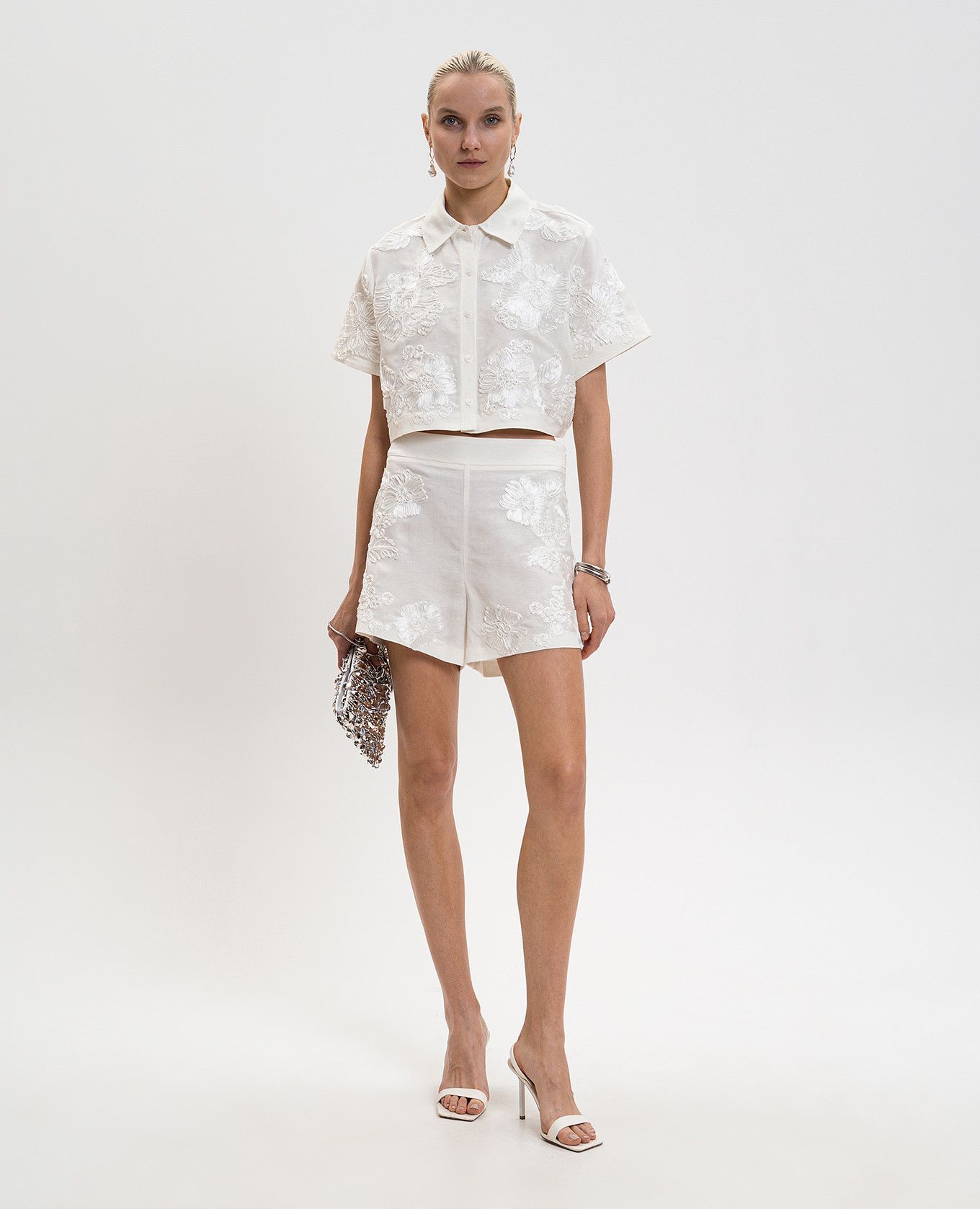

Callie Soutache White Linen Cropped Shirt Simkhai