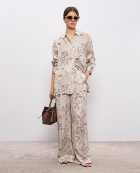 Peserico Beige palazzo pants in floral print A0405204742