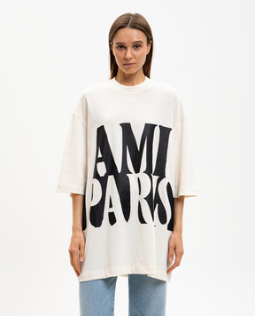 Ami Paris Ivory straight-cut T-shirt with contrast logo UTS381726