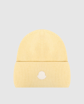 Moncler Yellow wool and silk hat with logo patch L20933B00026M4281