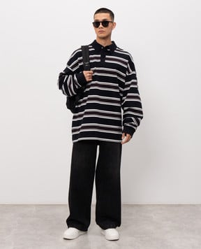 Juun.j Navy striped sweatshirt with polo collar JC6141P04R