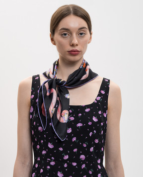 Dolce&Gabbana Black silk scarf with floral print FN092RGDDLI