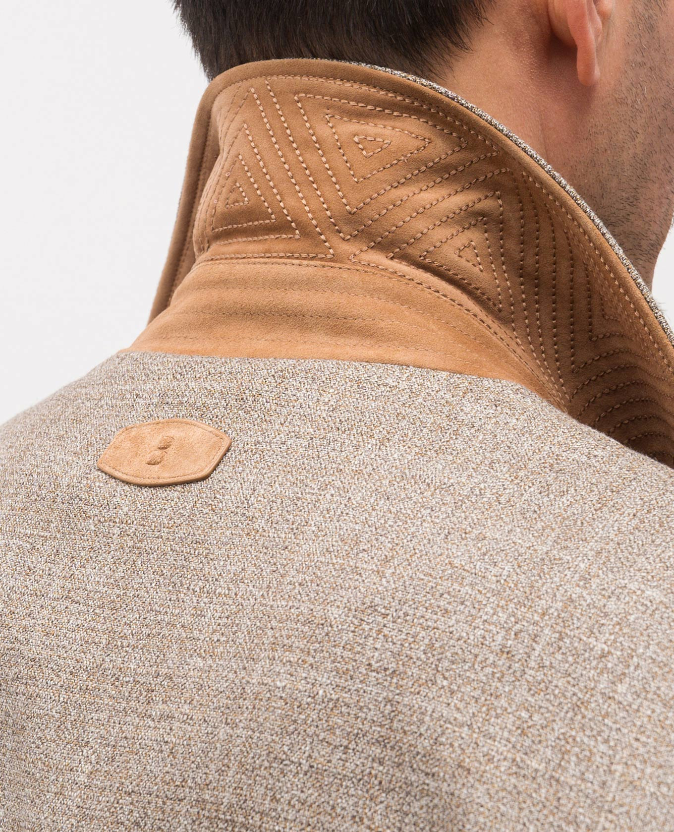 Brown wool, silk and linen jacket with emblem Brett Johnson 5