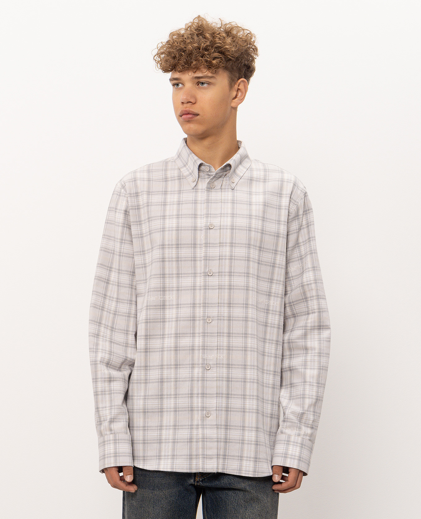 Gray checkered shirt with logo embroidery Off-White 3