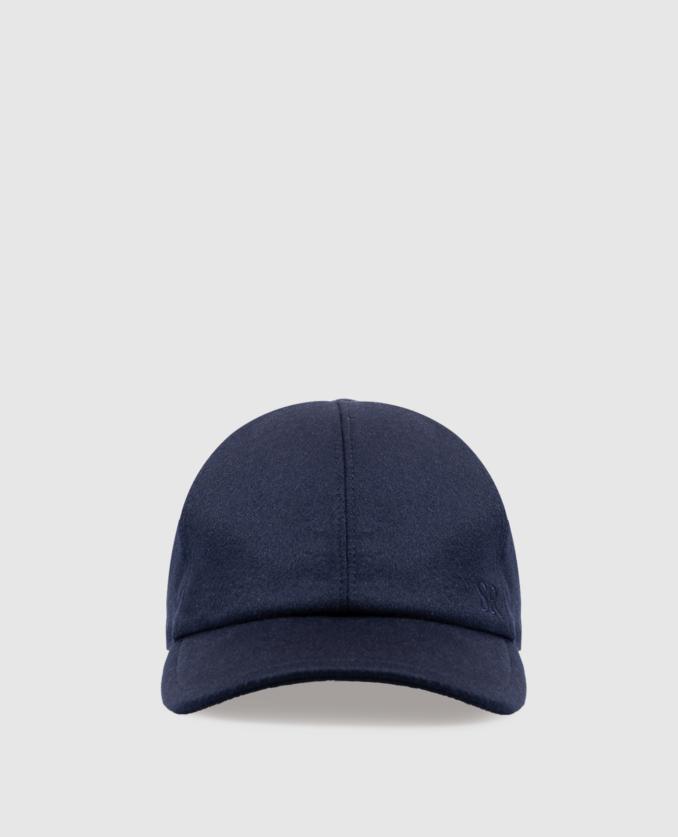 Blue cashmere cap with monogram embroidery