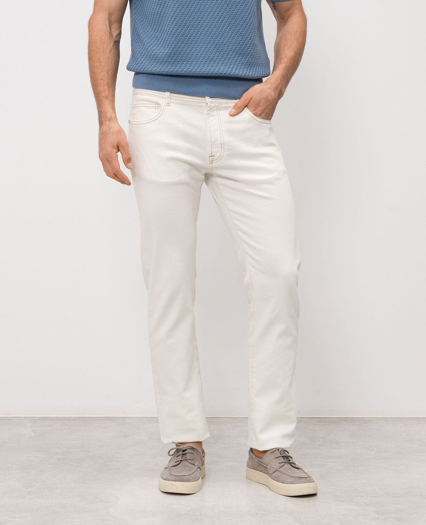 

White jeans with logo patch Canali