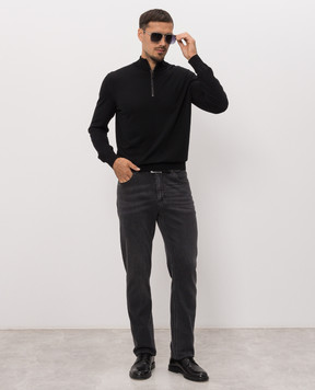 Stefano Ricci Black jumper with crocodile leather inserts K606426L12F26314