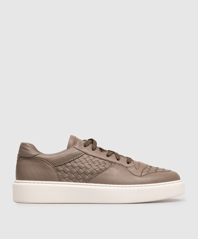 Brown leather sneakers with weaving