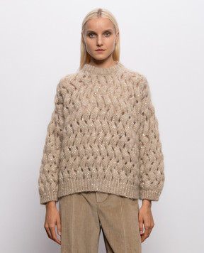 Brunello Cucinelli Beige openwork sweater with wool MNT347520
