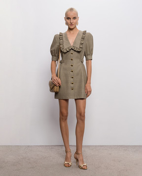 Alessandra Rich Khaki Prince of Wales wool mini dress FABX4390F4805