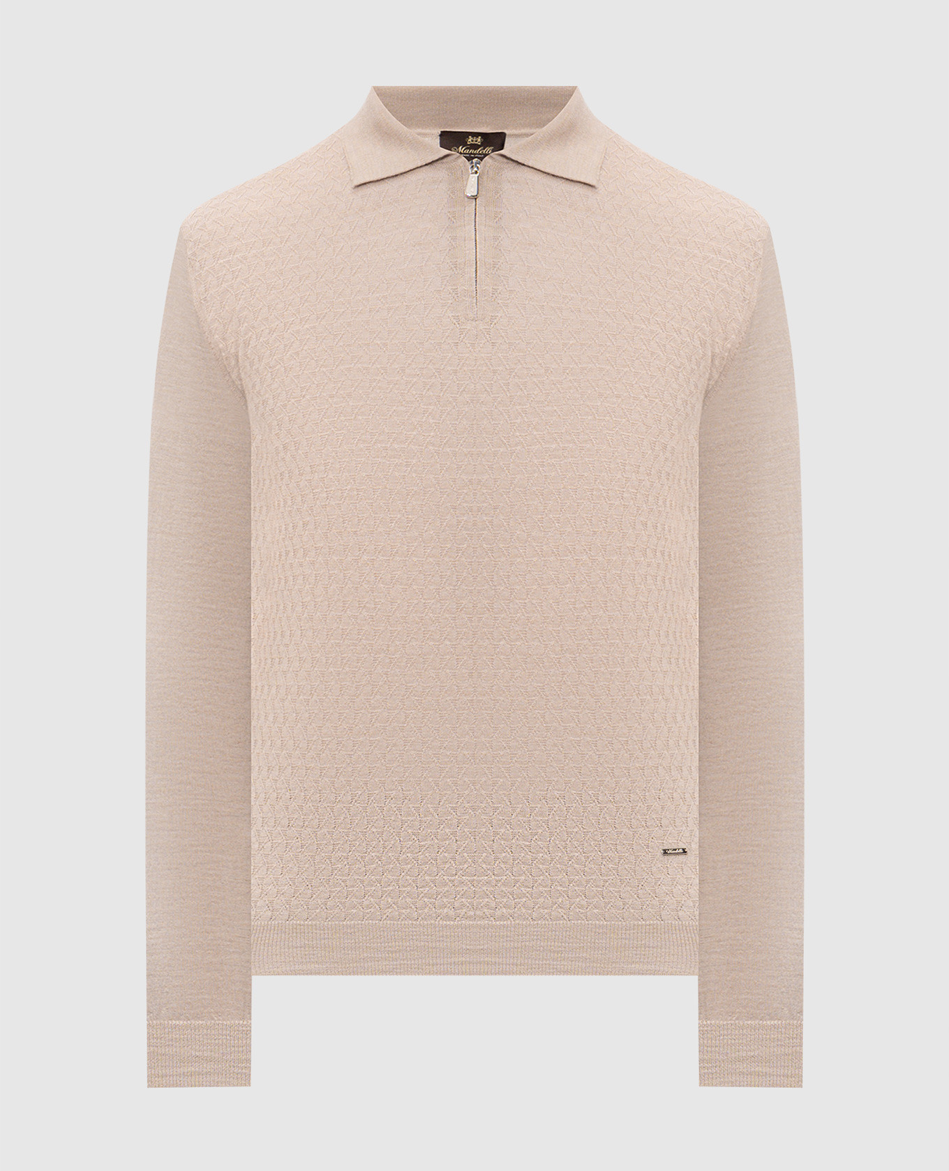 Gray wool polo shirt with pattern