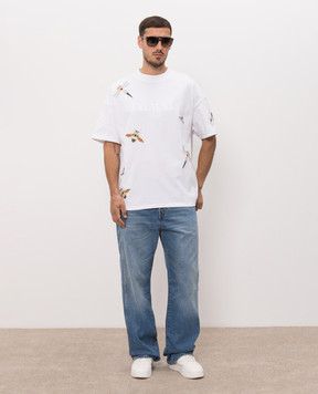 Balmain White T-shirt with Insect embroidery HH1EG230GF69