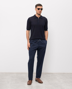 Cashmere&Whiskey Navy blue linen and silk polo shirt MU9892314520R