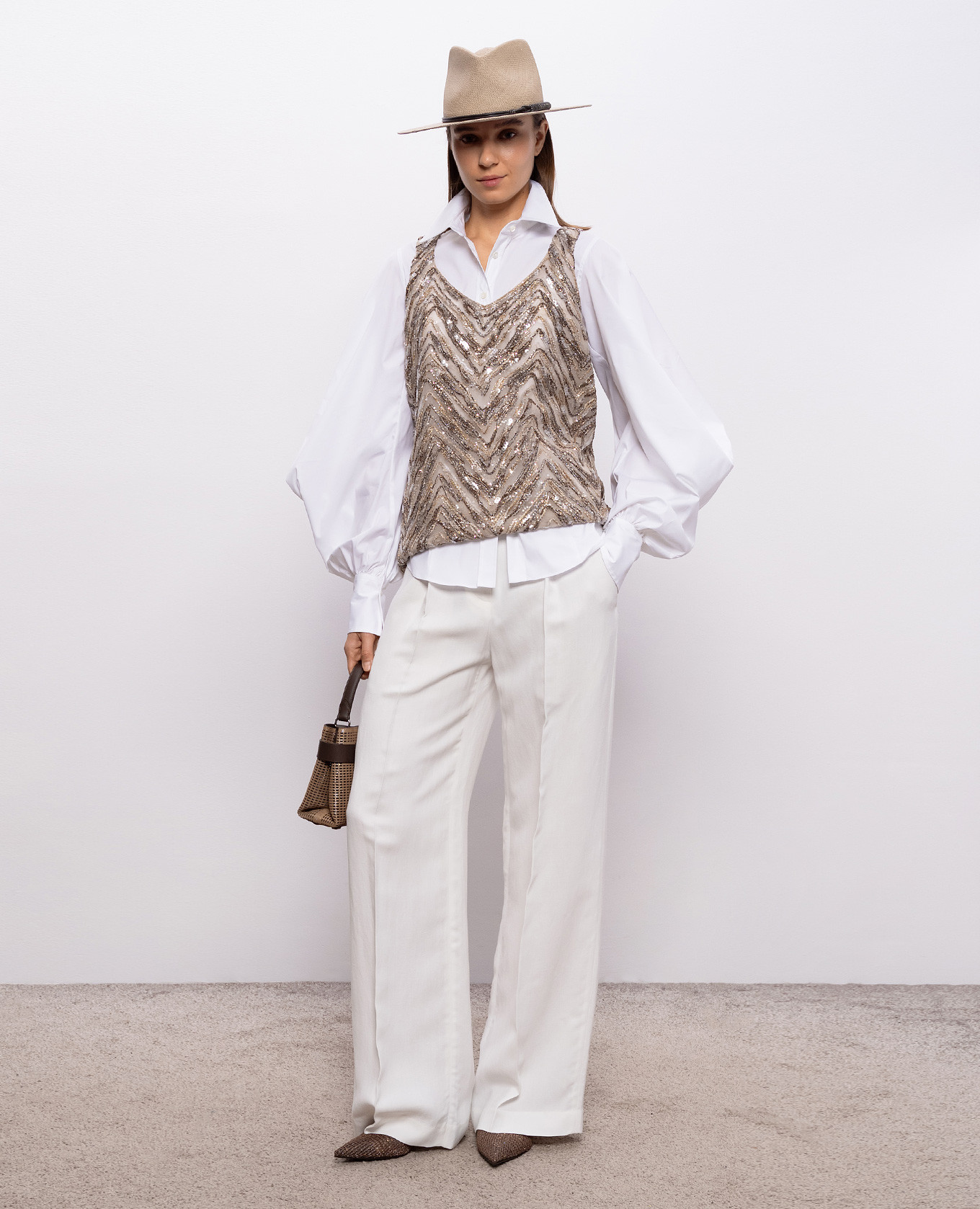 

White shirt with a monil chain Brunello Cucinelli