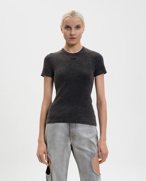 Off-White Grey ribbed T-shirt with vintage effect OWAA065F25JER001