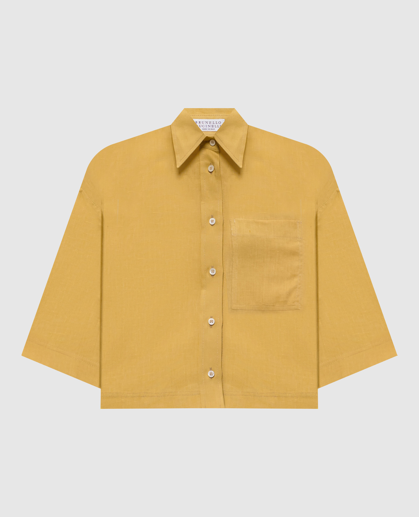 Chemise courte en lin jaune