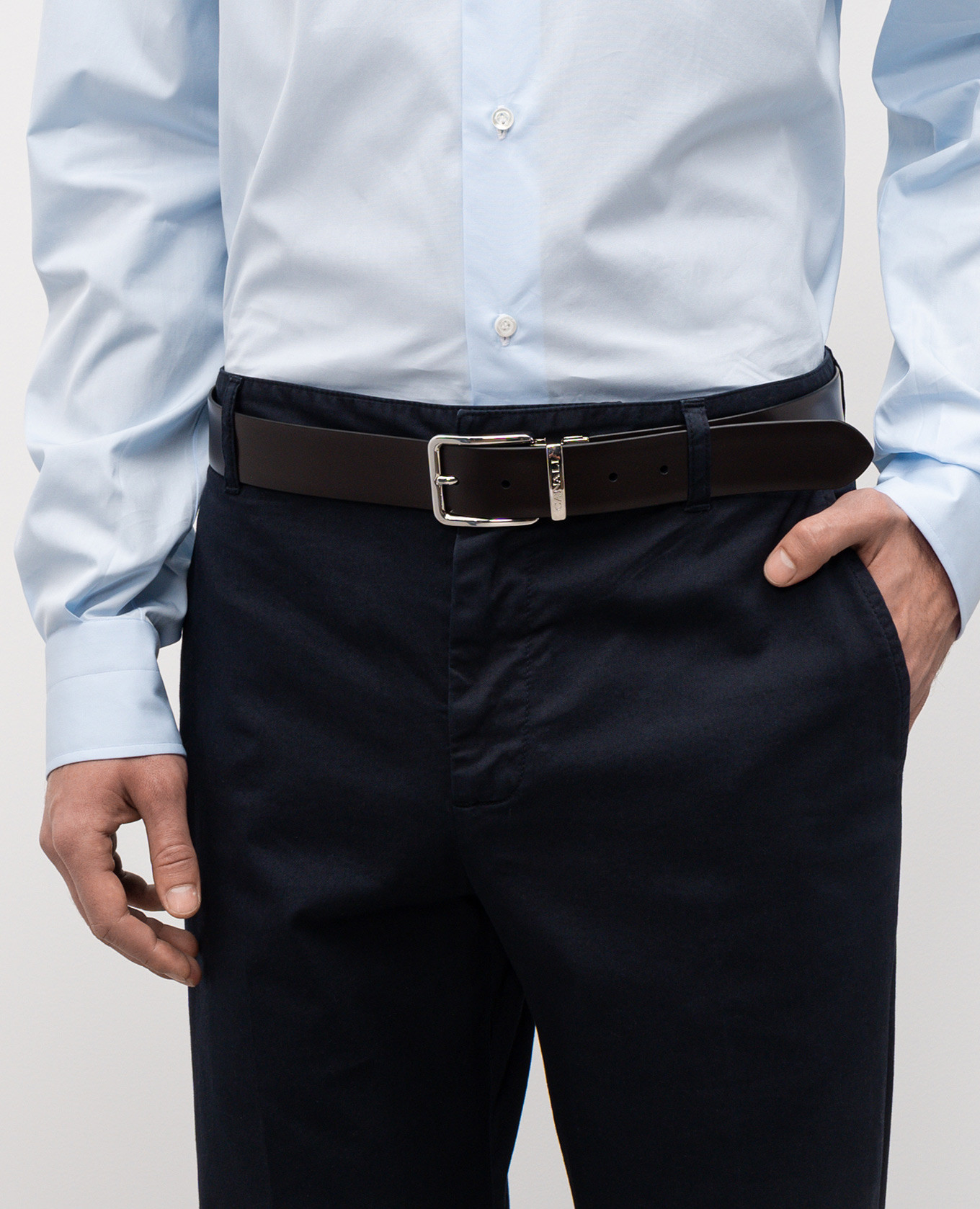 

Leather reversible belt with logo Canali, Black