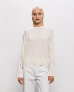 Simonetta Ravizza Ivory cashmere sweater with crystals F06KN117T10134