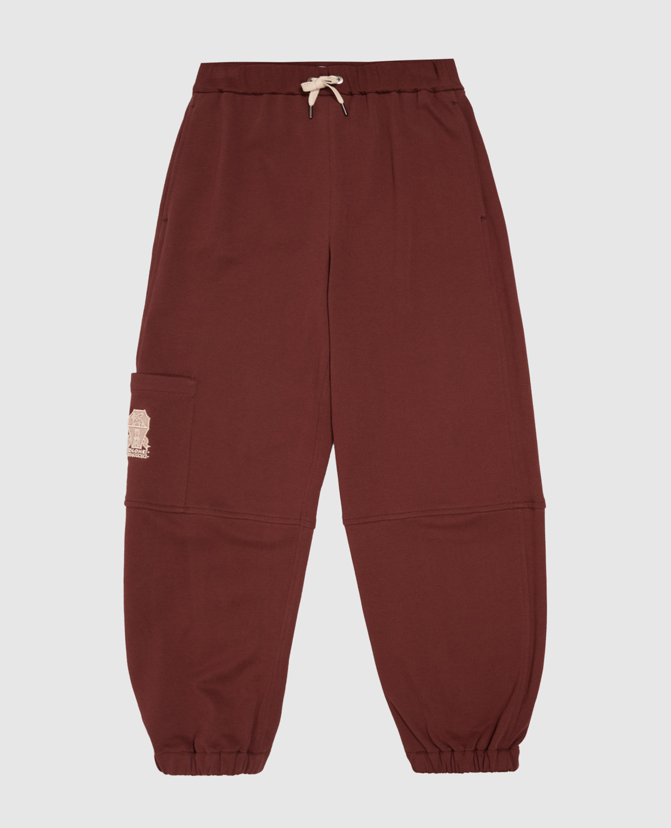 Children's burgundy joggers with textured emblem