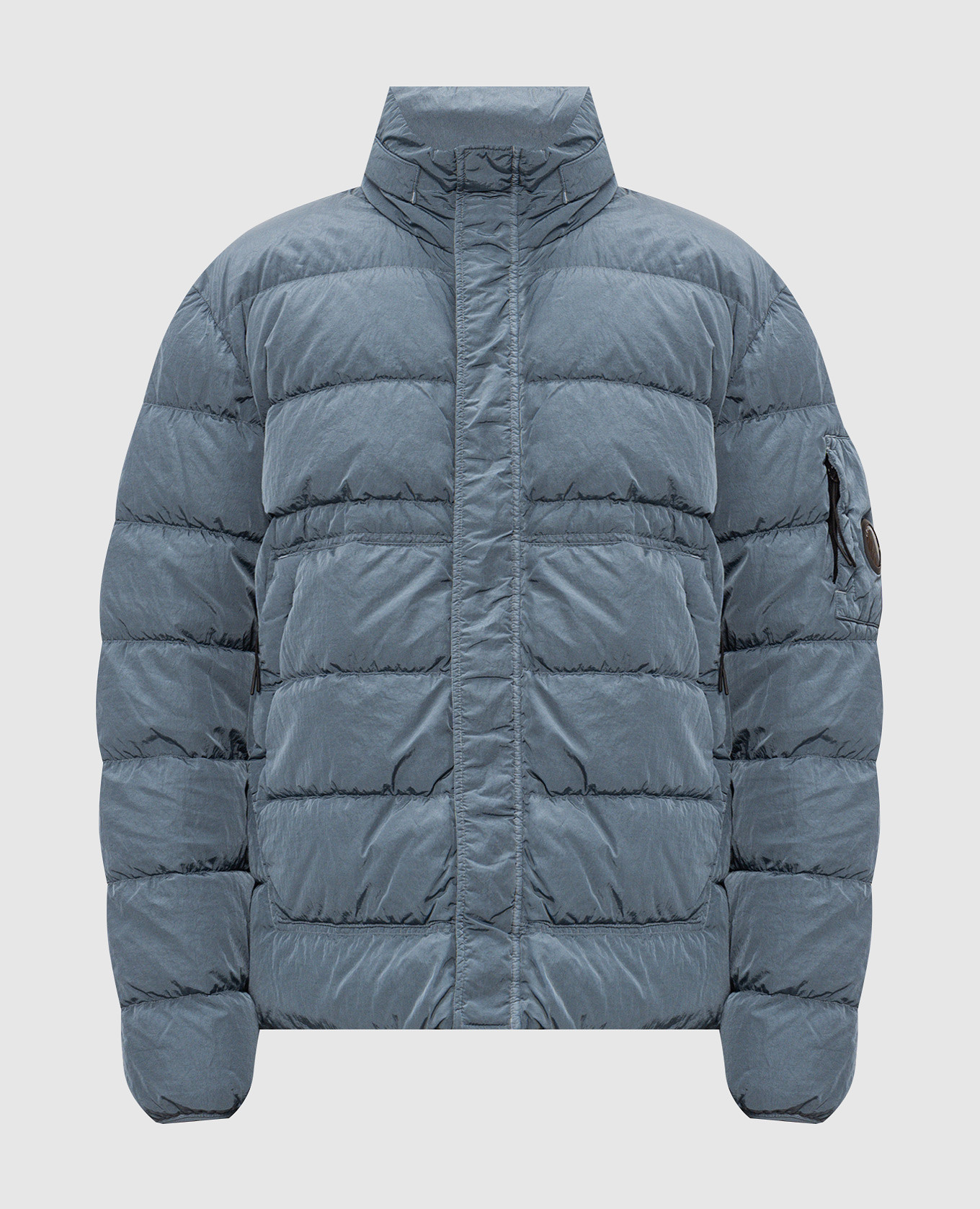 Blue down jacket with logo patch