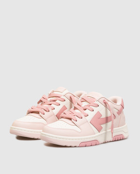 Off-White Out Of Office Kids Pink Leather Sneakers with Logo Patch OF06017655