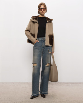 Yves Salomon Brown mink fur jacket with hood 27WYV05456CAVI