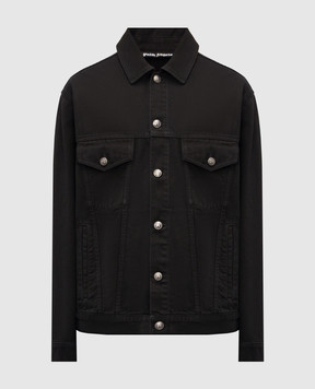 Palm Angels Black denim jacket with logo PMYE053F24DEN005