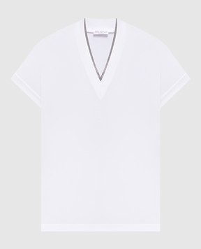Brunello Cucinelli White T-shirt with a monil chain MPT18BD222