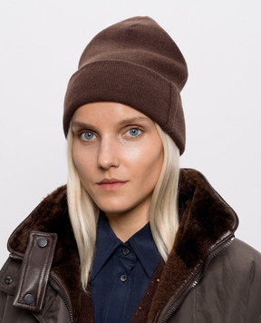 Brunello Cucinelli Brown cashmere hat with monil chain M12163199