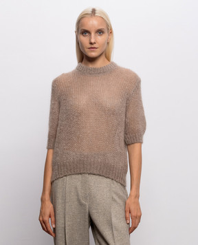 Brunello Cucinelli Beige cashmere and silk short-sleeved sweater MLC349310P