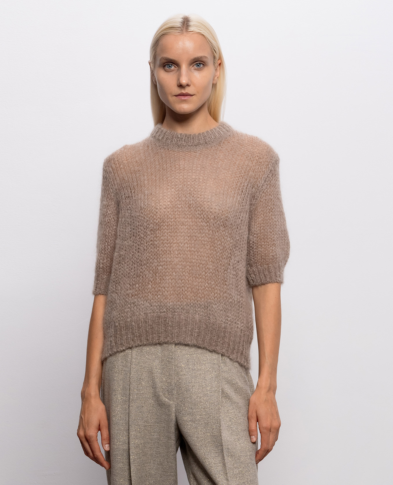 Beige cashmere and silk short-sleeved sweater Brunello Cucinelli 3