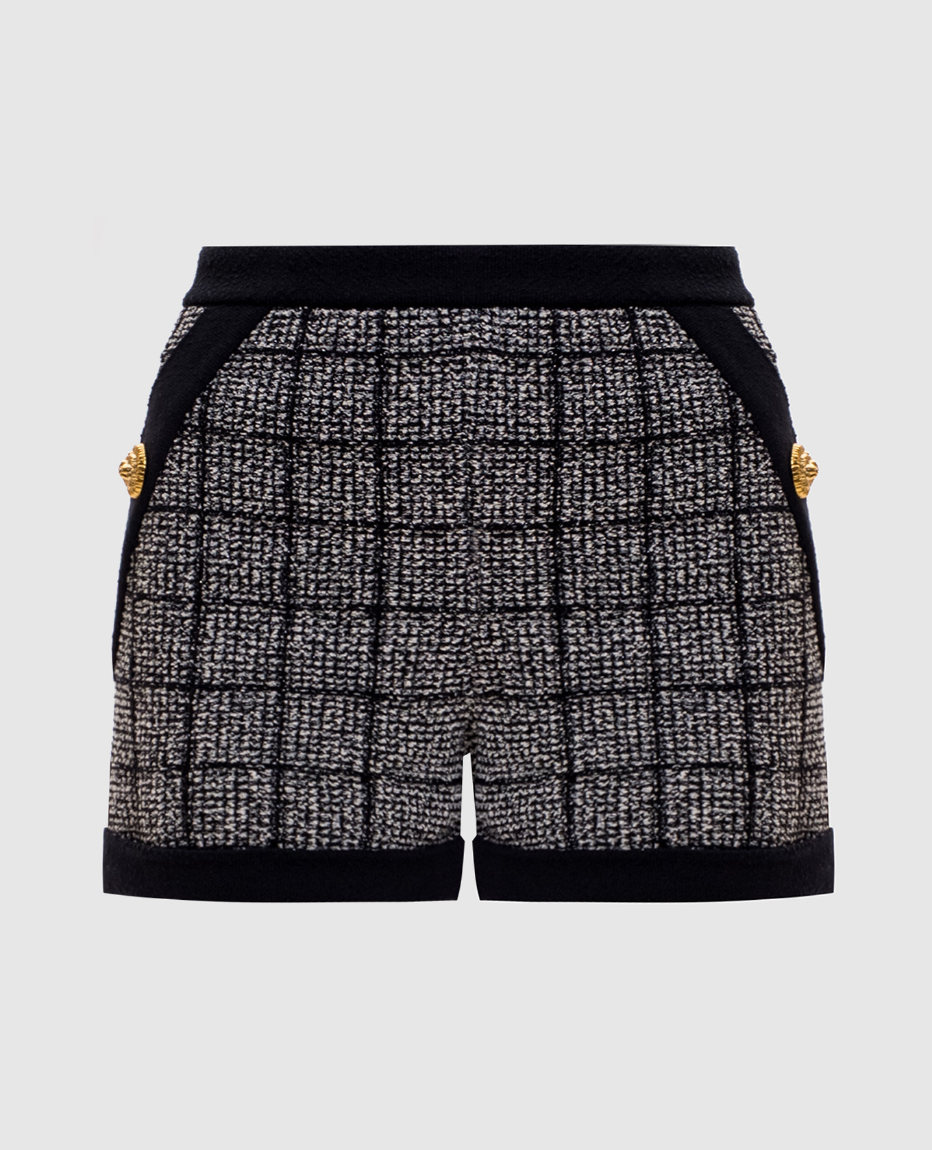 Black tweed check shorts