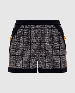 Balmain Black tweed check shorts GF1PA077KJ48