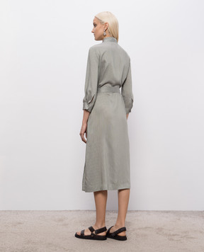 Peserico Khaki striped silk shirt dress S02215A01176