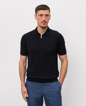 Bertolo Cashmere Black polo shirt with patterned silk 902529002542
