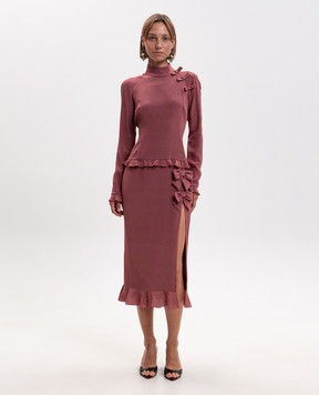 Alessandra Rich Burgundy polka dot silk dress FABX4399F4819