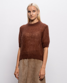 Brunello Cucinelli Brown cashmere and silk short-sleeved sweater MLC349310P