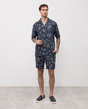 ISAIA Blue linen shirt with print CAM224C1108