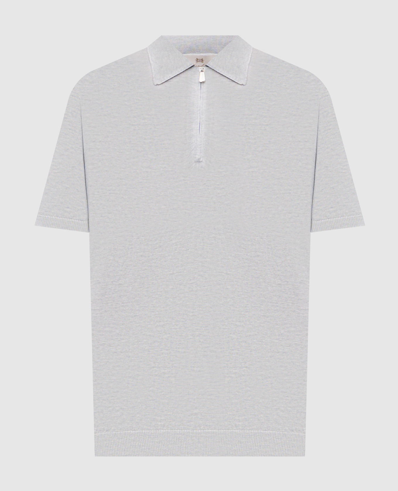 Grey silk polo shirt with logo patch