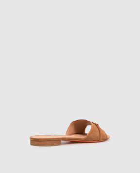 Santoni Brown suede flip-flops with monogram logo WHTY72129HD1NULD