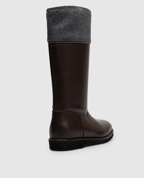 Brunello Cucinelli Children's brown leather boots with a monil chain BZOLCZG435