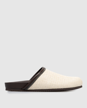 Brunello Cucinelli Beige raffia mules with monil chain MZQ9G3154