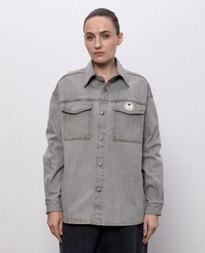 Palm Angels Grey denim shirt with logo patch PWYD024S26DEN003