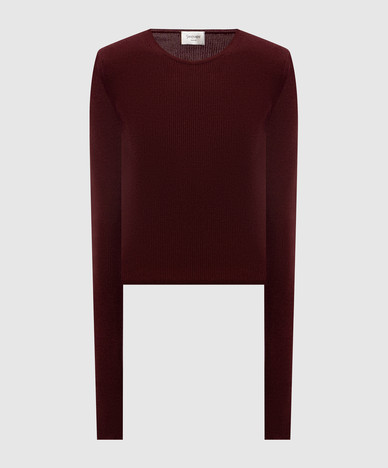 Burgundy ribbed top made of wool, cashmere and silk